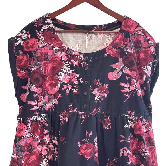 Free People Harper Floral Mini Dress Black Pink Rose Print Tiered Sz Large NWT - Picture 3 of 8